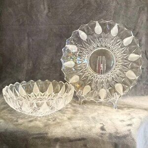 Art Glass Frosted Tear Drops Platter and Bowl Serving Set